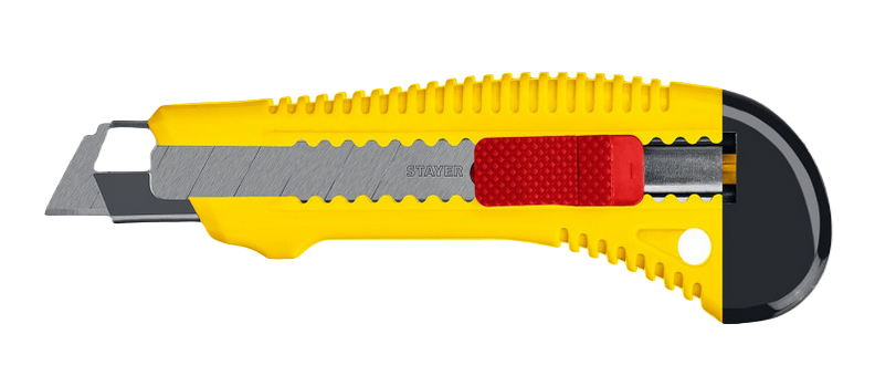 Нож пистолетный пластмассовый упрочненный STAYER 18мм (0913)