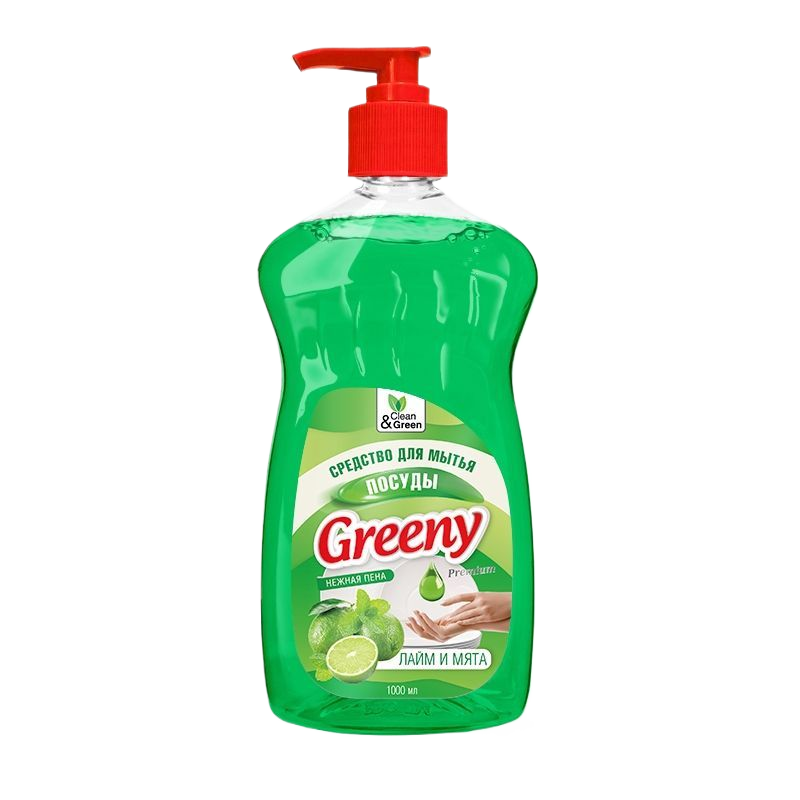 CG8140 Clean&Green Средство для мытья посуды Greeny Premium Лайм и мята с дозатором 1000мл