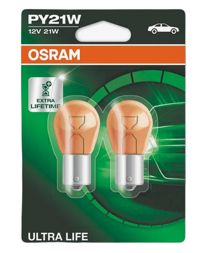 Автолампа 12V PY21W (BAU15s) YELLOW ULTRA LIFE (блистер, 2шт) OSRAM (O-7507ULT-2бл)