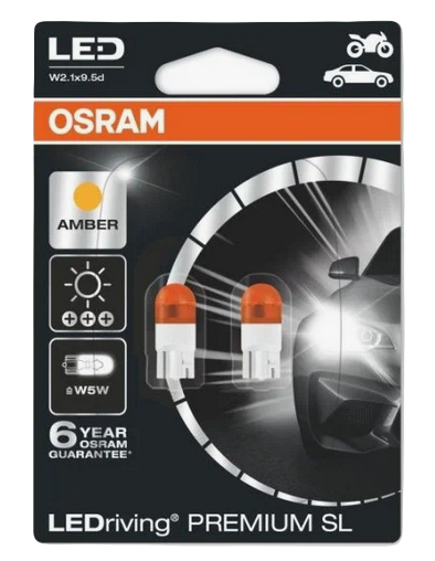 Автолампа 12V W5W (W2.1*9.5d) LEDRIVING YELLOW 2000K (блистер, 2шт) OSRAM (О-2855YE-2бл)