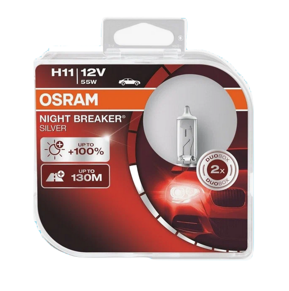 Автолампа 12V H11(55) PGJ19-2+100% NIGHT BREAKER SILVER(евробокс 2 шт.) 12V OSRAM (O-64211NBS2