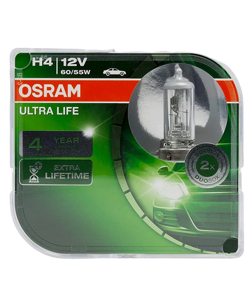 Автолампа 12V Н4 (60/55) Р43t-38 ULTRA LIFE (евробокс, 2шт) OSRAM (О-64193ULT2)