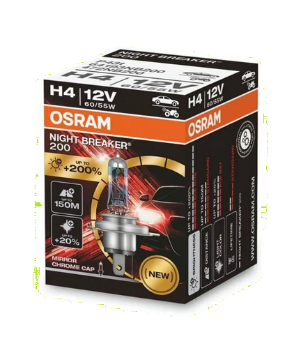 Автолампа 12V Н4 (60/55) P43t+200% NIGHT BREAKER 200 4050K OSRAM (О-64193NB200