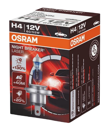 Автолампа 12V H4 (60/55) P43t-38+130% NIGHT BREAKER LASER OSRAM (О-64193NBL)