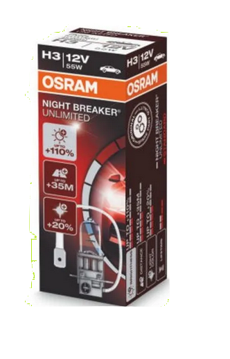 Автолампа 12V Н3 (55) РK22s+110% NIGHT BREAKER UNLIMITED OSRAM (О-64151NBU)