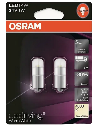 Автолампа 24V T4W (BA9s) LED PREMIUM WARM WHITE 4000K (блистер, 2шт)  OSRAM (O-3924WW-2бл)