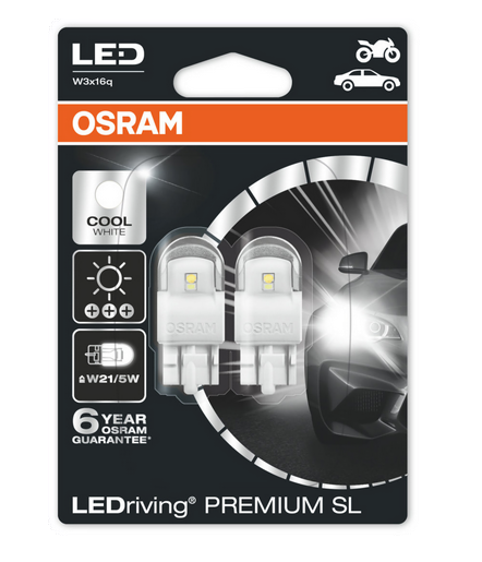 Автолампа 12V W21/5W (W3*16q) LED PREMIUM COOL WHITE 6000K (блистер, 2шт) OSRAM (O-7915CW-2бл)