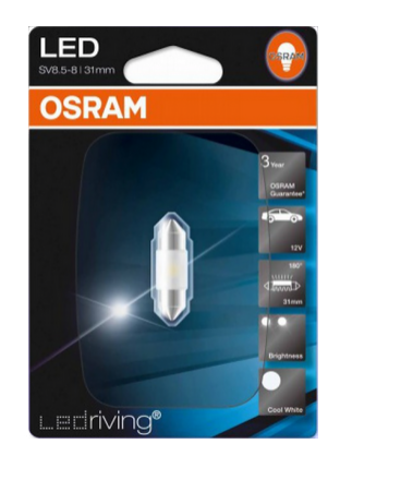 Автолампа 12V 1W (SV8.5-8) 31мм LEDRIVING SKY WHITE 6700К (блистер)  OSRAM (O-6431SWбл)