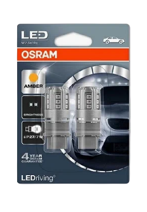 Автолампа 12V P27/7W (W2.5*16q) LED STANDART AMBER OSRAM (O-3547YE-2бл