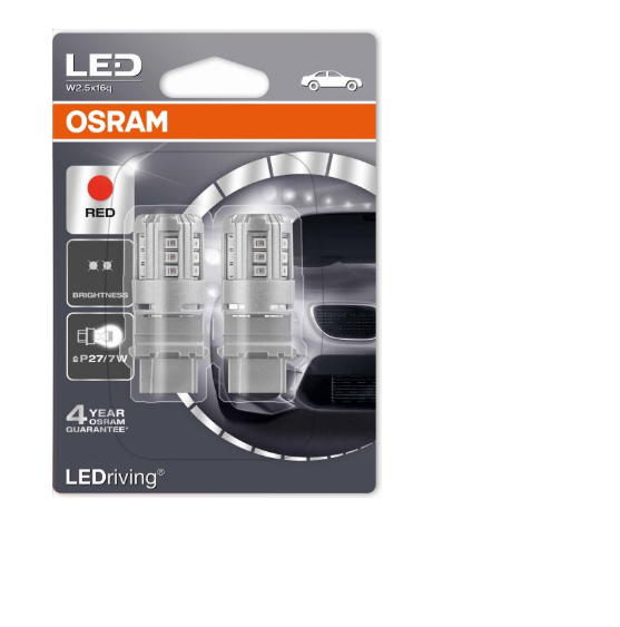 Автолампа 12V P27/7W (W2.5*16q) LED STANDART RED (блистер,2шт) OSRAM (O-3547R-2бл)