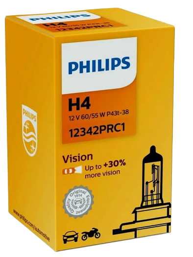 Автолампа 12V Н4 (60/55) Р43t-38+30% Premium PHILIPS (12342 PR)