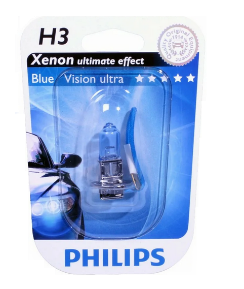 Автолампа 12V Н3 (55) РК22s Blue Vision Ultra 4000K блистер PHILIPS (P-12336BVбл)