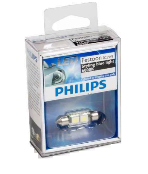 Автолампа 12V C5W (SV8.5/8) 35мм 2SMD BLUE VISION LED 6000K PHILIPS (Р-12859LED)