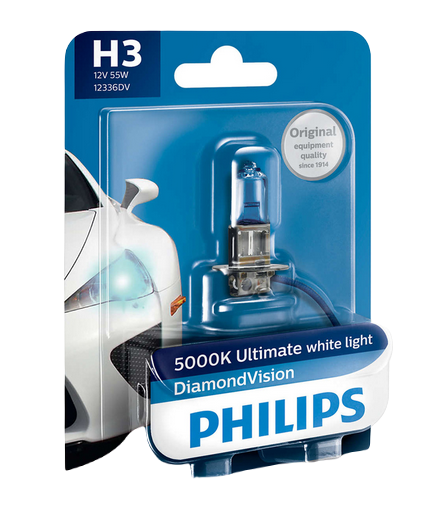 Автолампа 12V H3 (55) PK22s Diamond Vision 5000K (блистер) PHILIPS (P-12336DVбл)