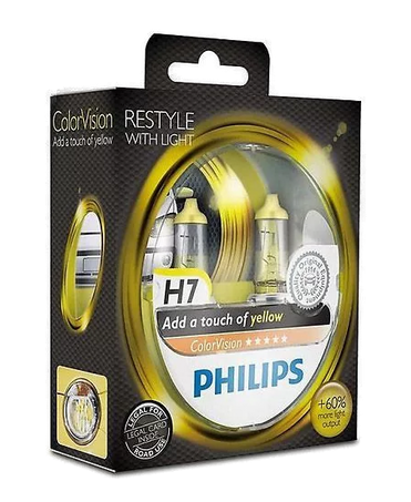 Автолампа 12V H7 (55) PX26d+60% COLOR Vision YELLOW 3350K (2шт) PHILIPS (P-12972CVPY2)