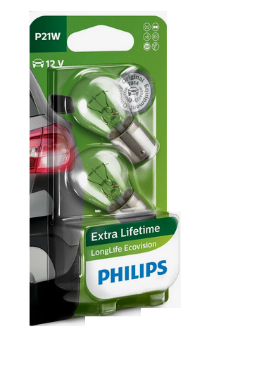 Автолампа 12V P21W (BA15s) LONG LIFE ECO VISION (блистер, 2шт) PHILIPS (Р-12498LLECO2бл)