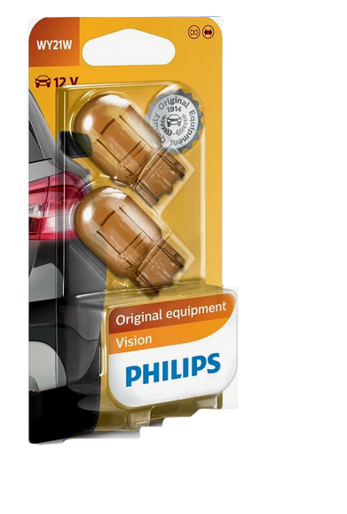 Автолампа 12V WY21W (W3*16d) янтарная (блистер, 2шт) PHILIPS (P-12071-2бл)