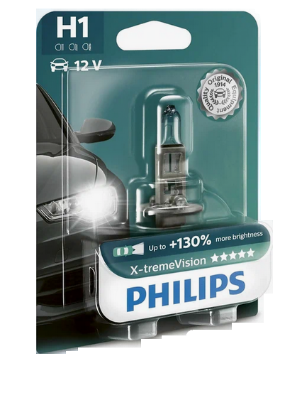 Автолампа 12V Н1 (55) Р14.5s+100% X-TREME VISION (блистер) PHILIPS (P-12258 XVбл)