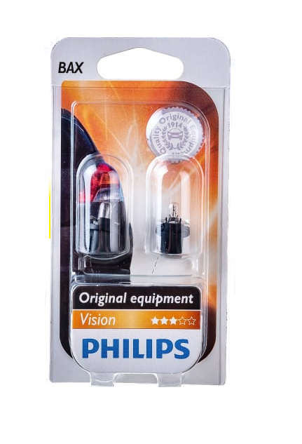 Автолампа 12V BAX1.2W с черным патроном (BAX8.5d/2) (блистер,2шт) PHILIPS (P-12598-2бл)