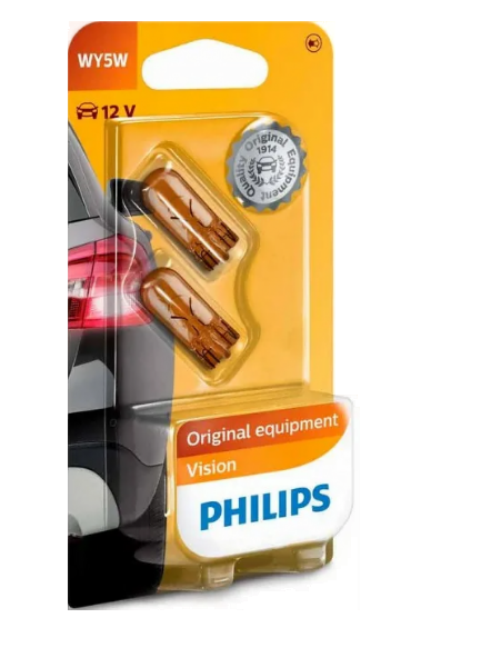 Автолампа 12V WY5W (W2.1*9.5d) YELLOW (блистер, 2шт) PHILIPS (P-12396-2бл)