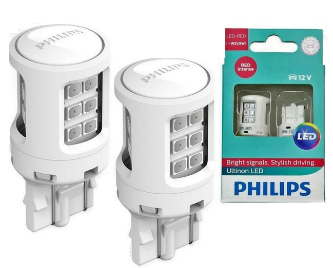 Автолампа 12V W21/5 LED RED INTENSE (блистер, 2шт) PHILIPS (P-11066ULRX2)