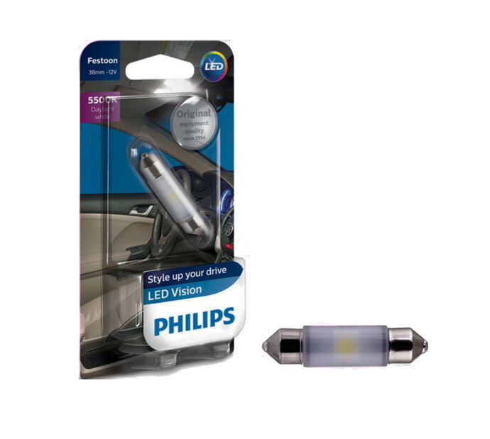 Автолампа 12V C5W (SV8.5/8) 38 мм LED DAYLIGHT WHITE (блистер) 5500К PHILIPS (P-12801LED)