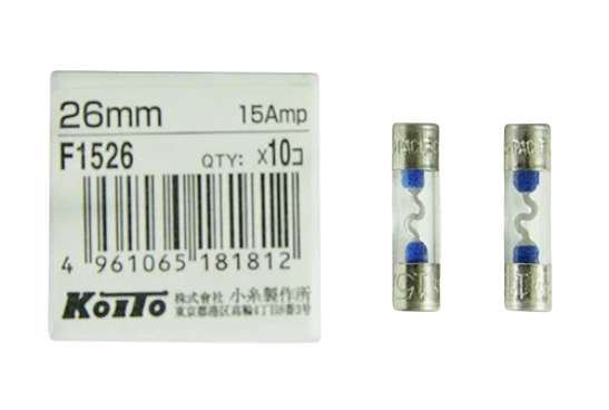 Предохранитель 1шт 15A стеклянный 26мм KOITO (F1526)