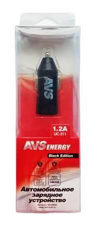 A07280S USB автомобильное зарядное устройство 1 порт 1,2А черный AVS UC-311