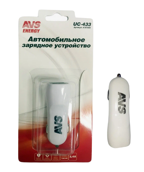 A78700S USB автомобильное зарядное устройство AVS 2 порта UC-433 (2,4А)