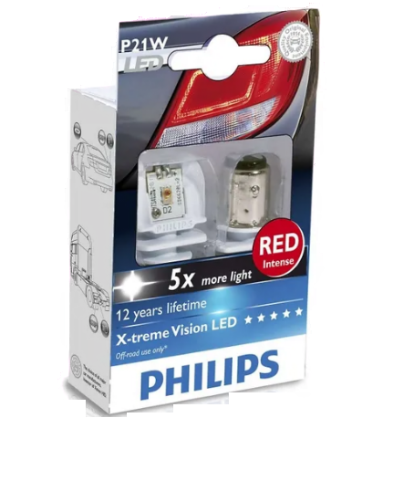 Автолампа 12/24V  P21W (BA15s) RED X-TREME VISION LED (2шт) PHILIPS (P-12898LEDX2)