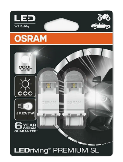 Автолампа 12V P27/7W (W2.5*16q) LED PREMIUM COOL WHITE (блистер, 2шт) OSRAM (O-3557CW-2бл