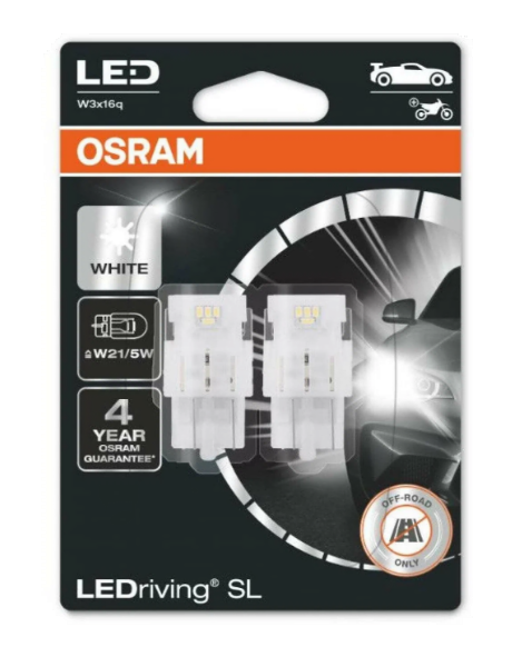 Автолампа 12V W21/5W (W3*16q) LED (блистер, 2шт) 6000K OSRAM (O-7515DWP-2бл)