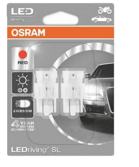 Автолампа 12V W21/5W (W3*16q) LED STANDART RED (блистер, 2шт) OSRAM (O-7716R-2бл)