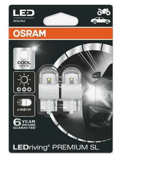Автолампа 12V W21W (W3*16q) LED PREMIUM COOL WHITE 6000K (блистер, 2шт) OSRAM (O-7905CW-2бл)