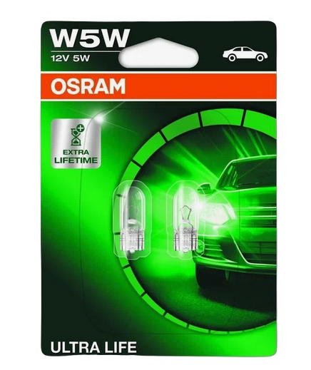 Автолампа 12V W5W (W2.1*9.5d) ULTRA LIFE (блистер, 2шт) OSRAM (О-2825ULT-2бл)