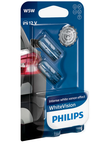Автолампа 12V W5W (W2.1*9.5d) White Vision Ultra 4200K (блистер, 2 шт) PHILIPS (Р-12961WVU2бл)