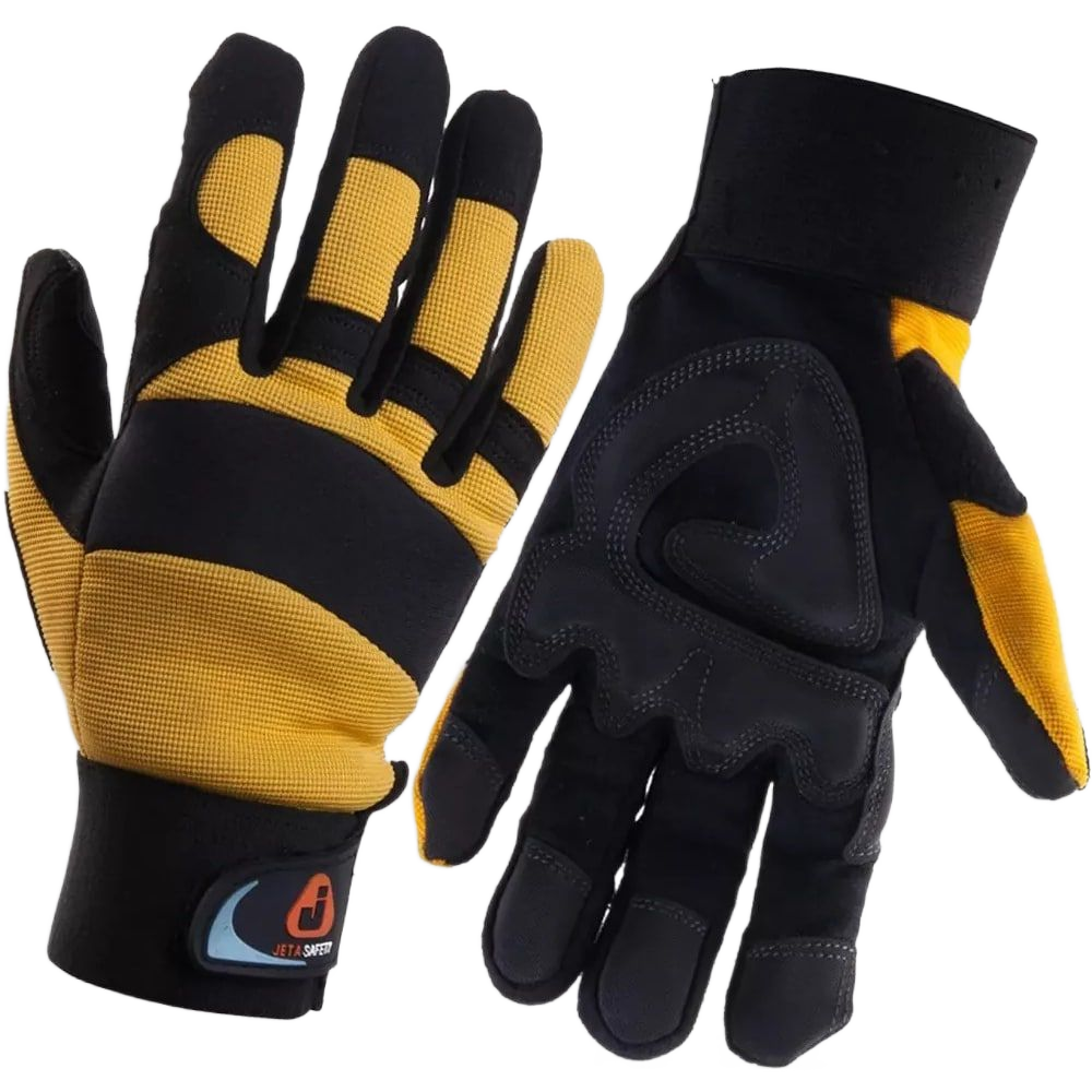 JAV01-9/L Перчатки виброзащитные JETA Safety из синтетической кожи с уплотнениями из ткани, черно-желтые размер L, 1пара