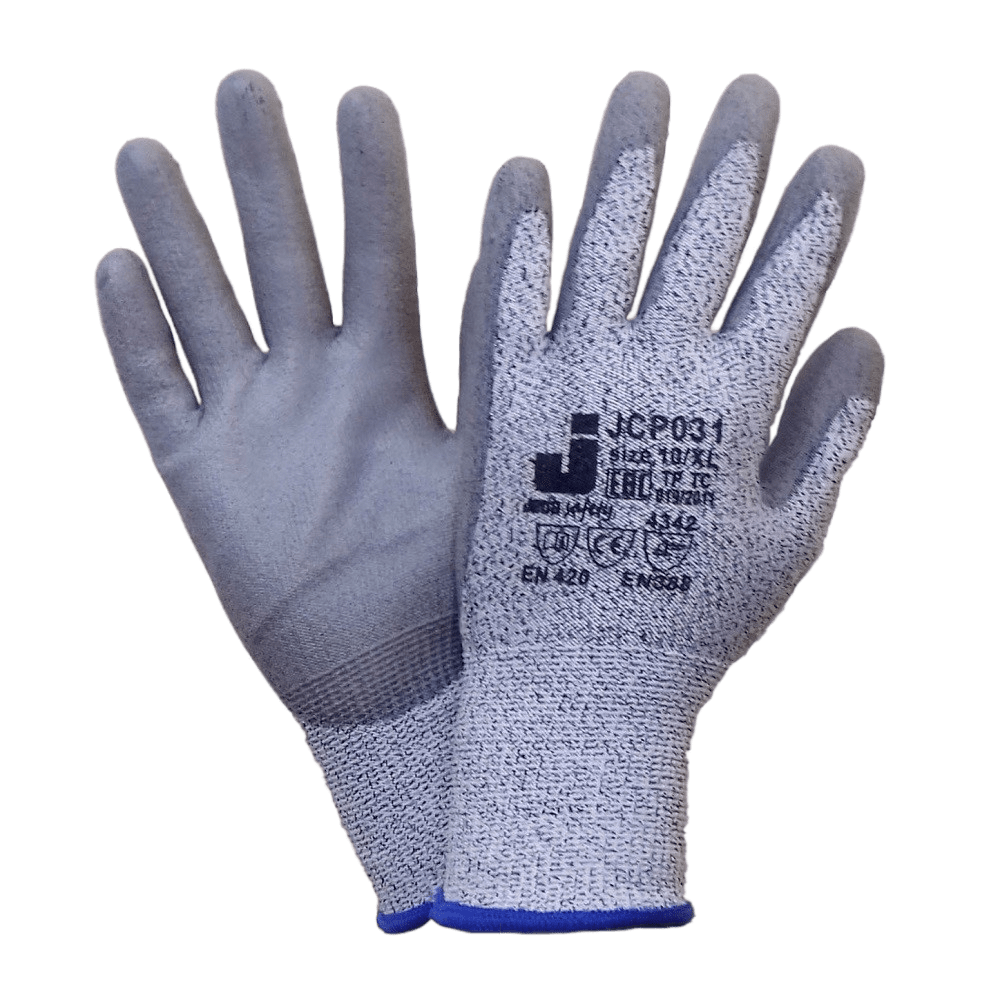 JCP031/M Перчатки промышленные JETA Safety для защиты от порезов (3 класс) полиэтилен с полиуретановым покрытием ладони серые размер M (пара)