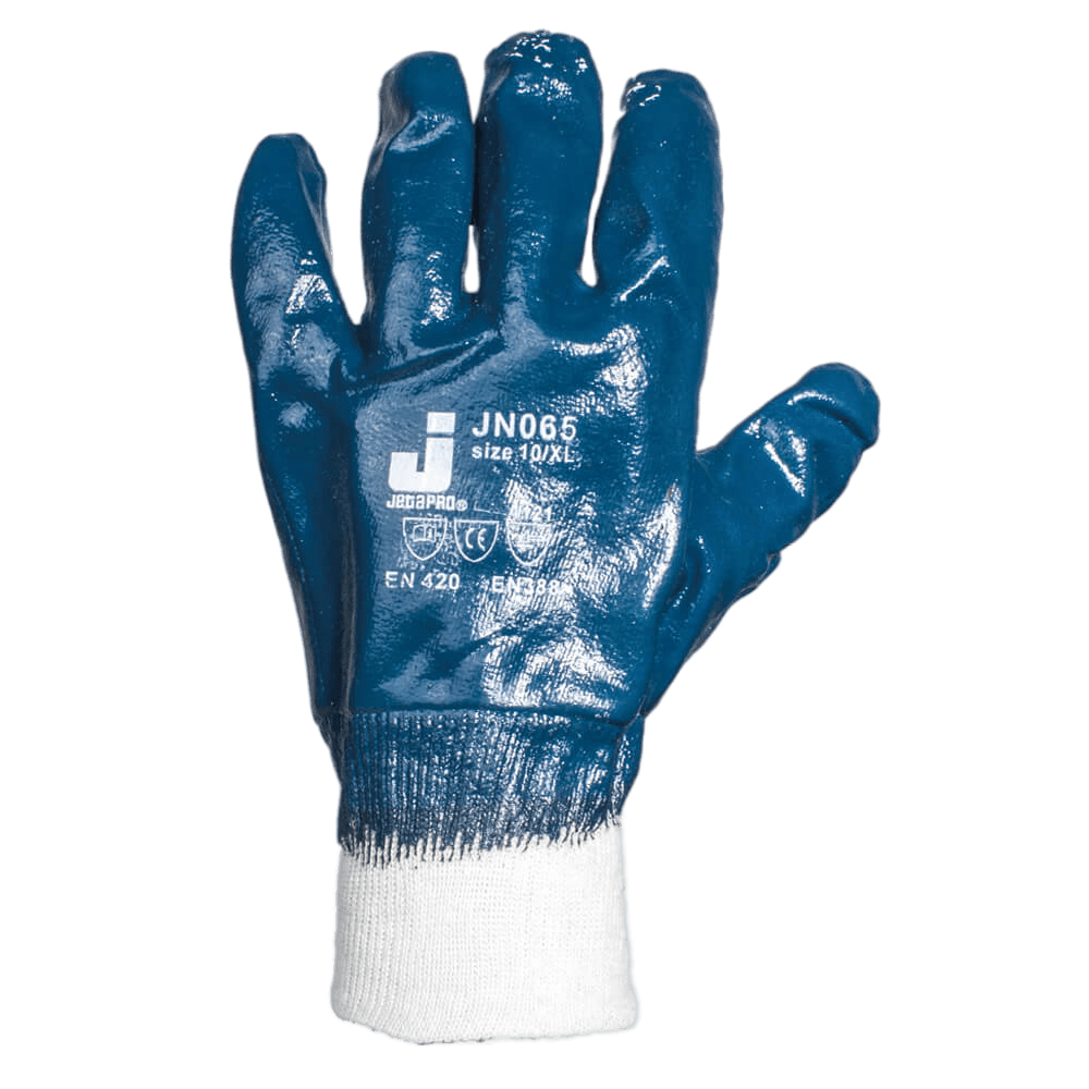 JN065/L Перчатки JETA Safety из 100% хлопковой пряжи с полным нитриловым покрытием, синие, размер L, 1 пара