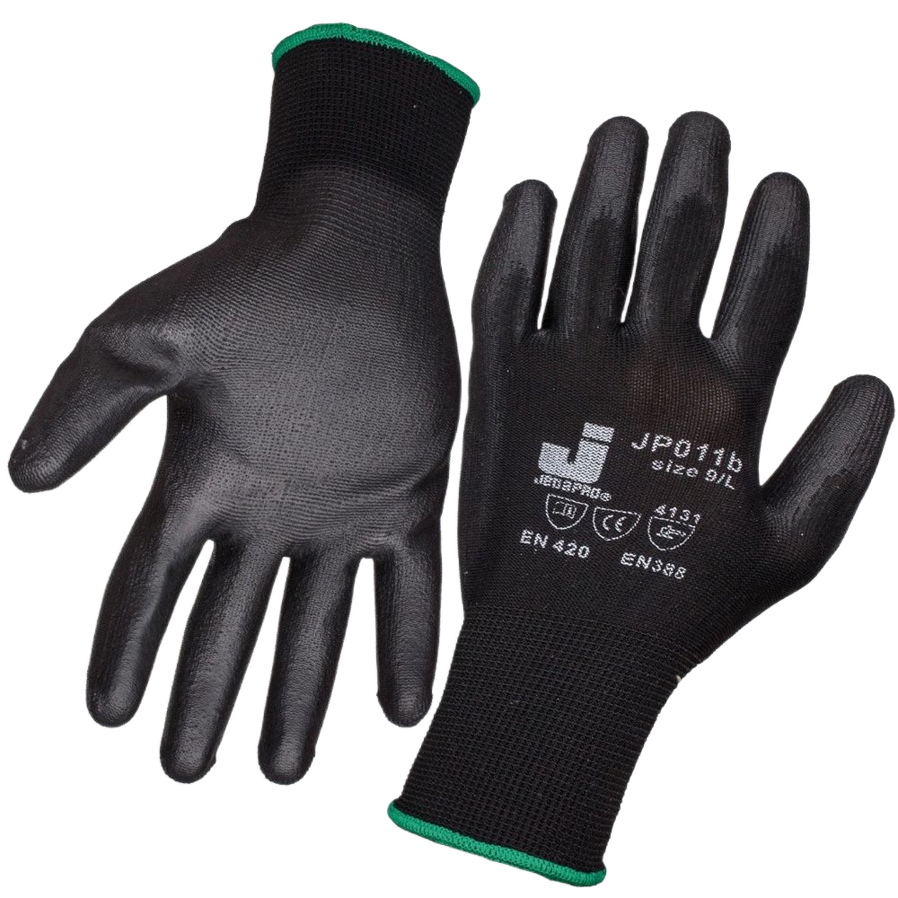 JP011b/L Перчатки JETA Safety из полиэстереровой пряжи с полиуретановым покрытием, черные размер L, пара