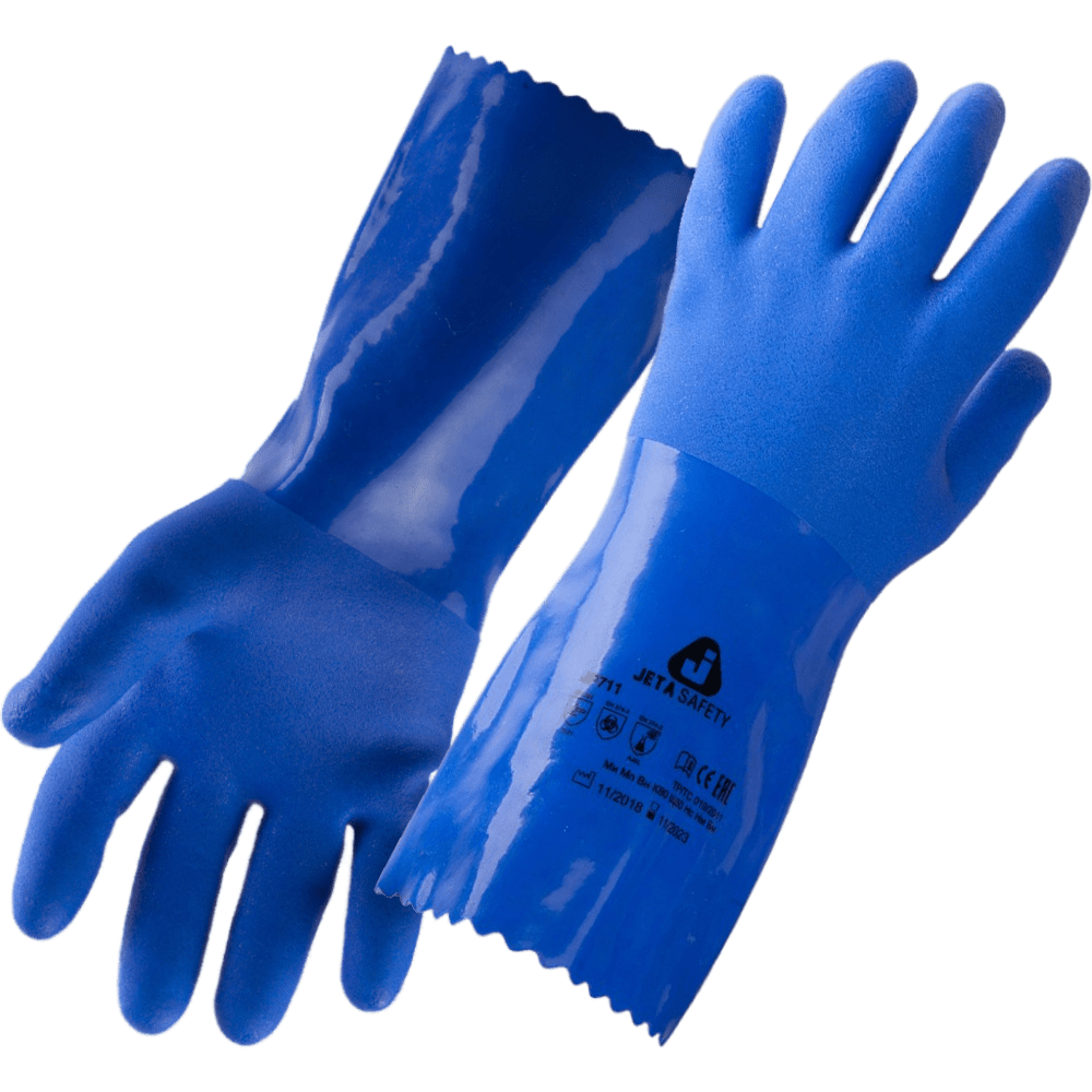 JP711/XXL Перчатки JETA Safety химзащитные, х/б с ПВХ покрытием, синие размер XXL, пара