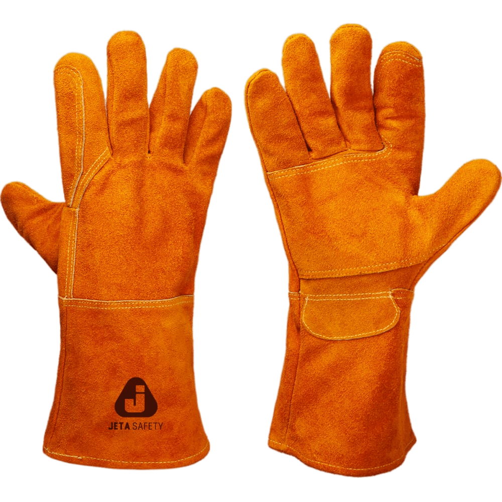 JWK301-XL Перчатки сварщика JETA Safety Ferrus с крагой из спилковой кожи, с подкладкой, цвет оранжевый, размер XL,1 пара