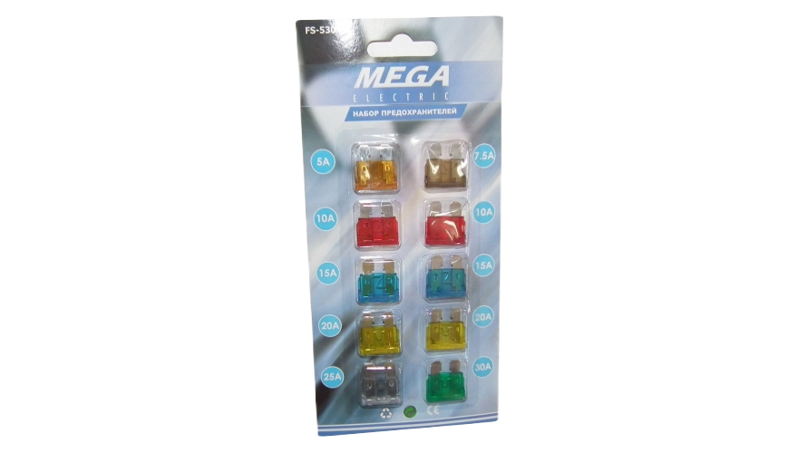 Набор флажковых предохранителей 5-30A (10шт) MEGA ELECTRIC (FS-530)